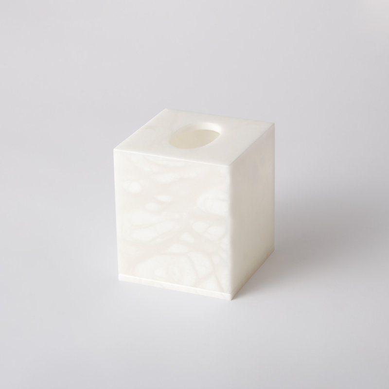 White Alabaster Marbled Tissue Box Cover