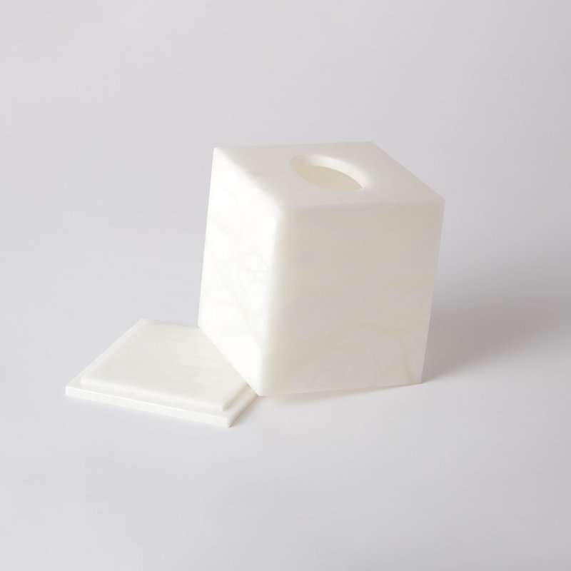 White Alabaster Marbled Tissue Box Cover