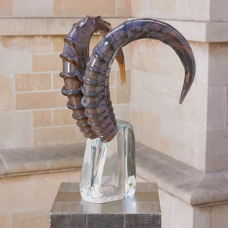 Polished Glass Kudu Horn Sculpture on Crystal Base