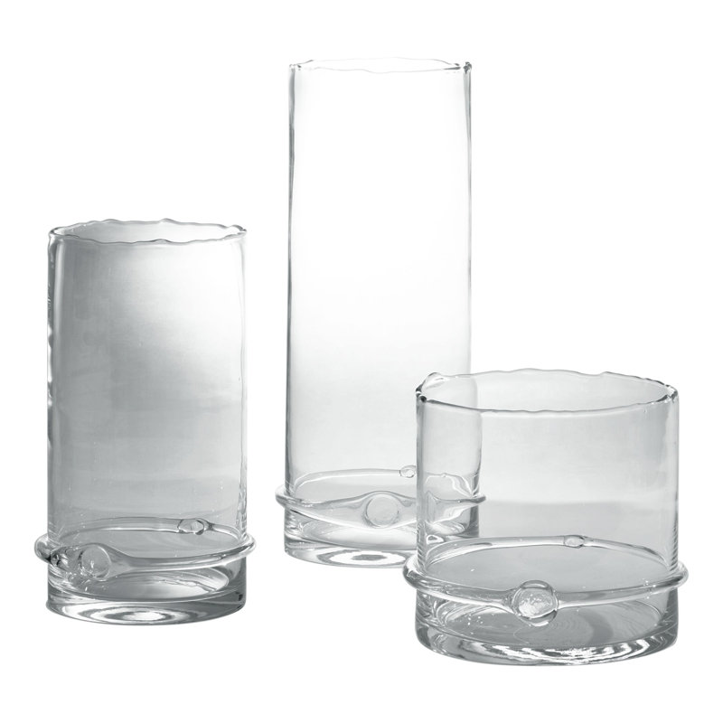 Intaglio Clear Glass Hurricane with Artisan Ribbon Detail - 14"