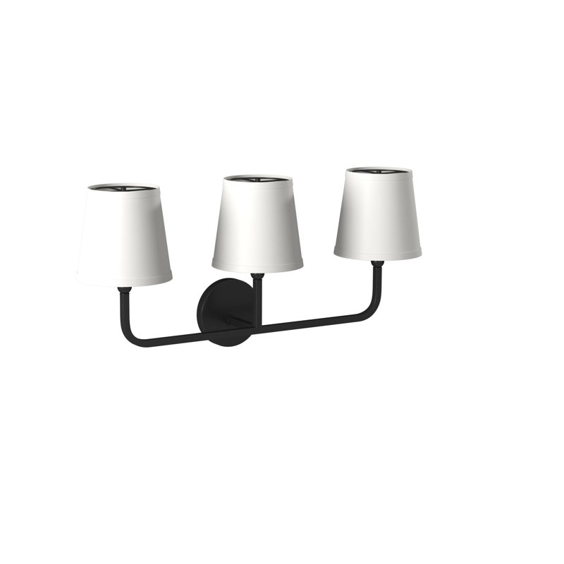 Matte Black 3-Light Dimmable Vanity Light with White Shades