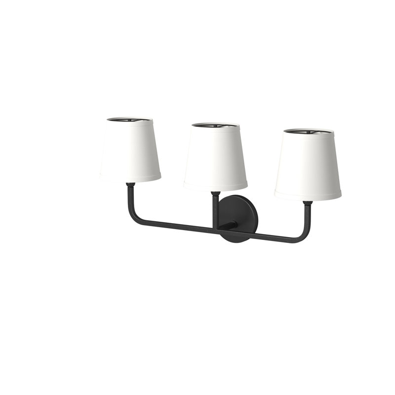 Matte Black 3-Light Dimmable Vanity Light with White Shades