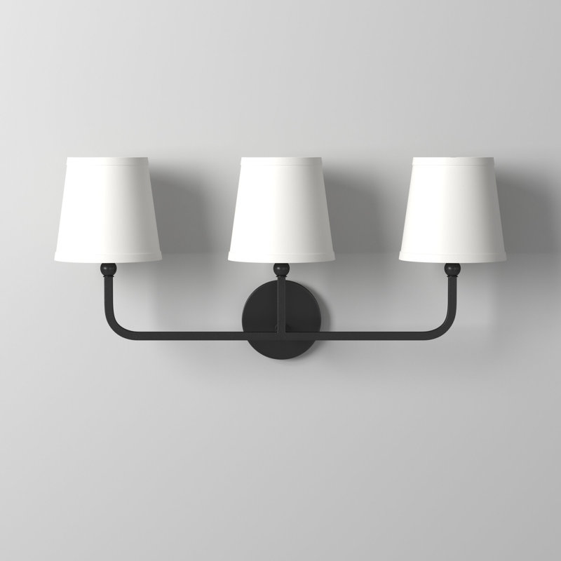 Matte Black 3-Light Dimmable Vanity Light with White Shades
