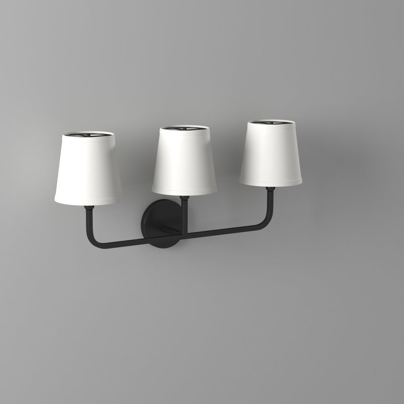 Matte Black 3-Light Dimmable Vanity Light with White Shades