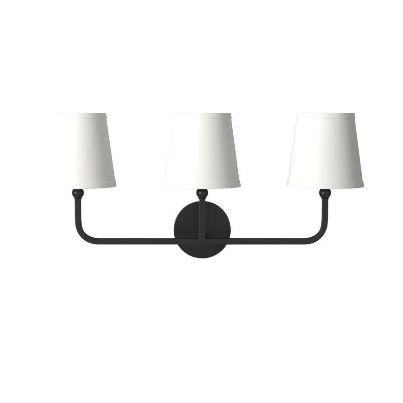 Matte Black 3-Light Dimmable Vanity Light with White Shades