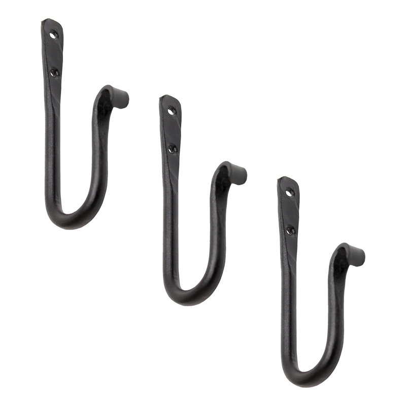 6-Inch Black Wrought Iron J-Hook Pack of 3