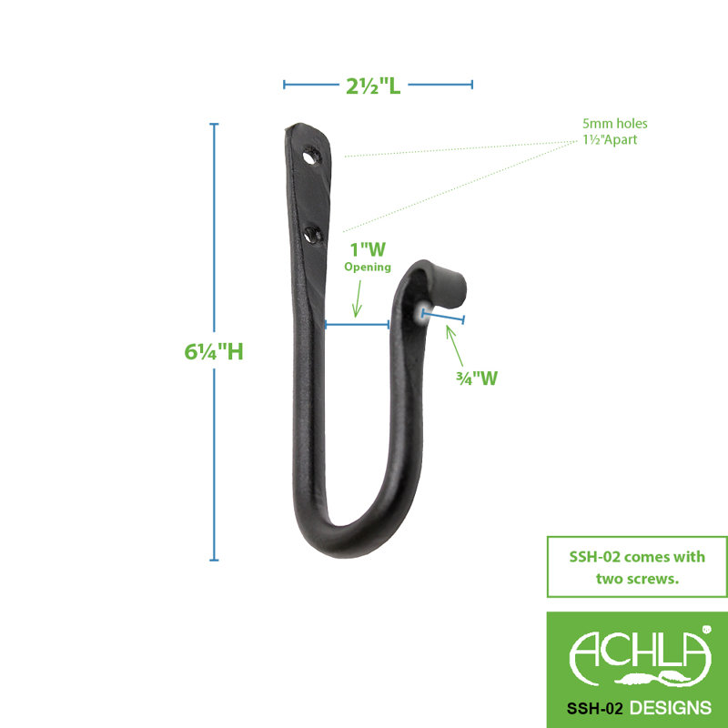 6-Inch Black Wrought Iron J-Hook Pack of 3
