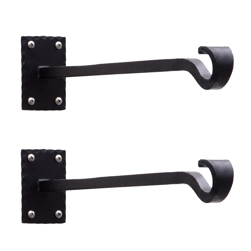 Black Wrought Iron Wall Bracket Set with Curved Hooks