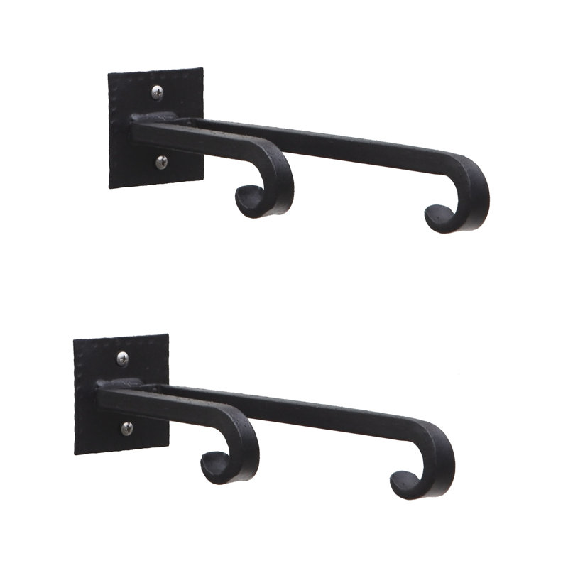 Black Wrought Iron Double Hook Wall Brackets, 9.5 in
