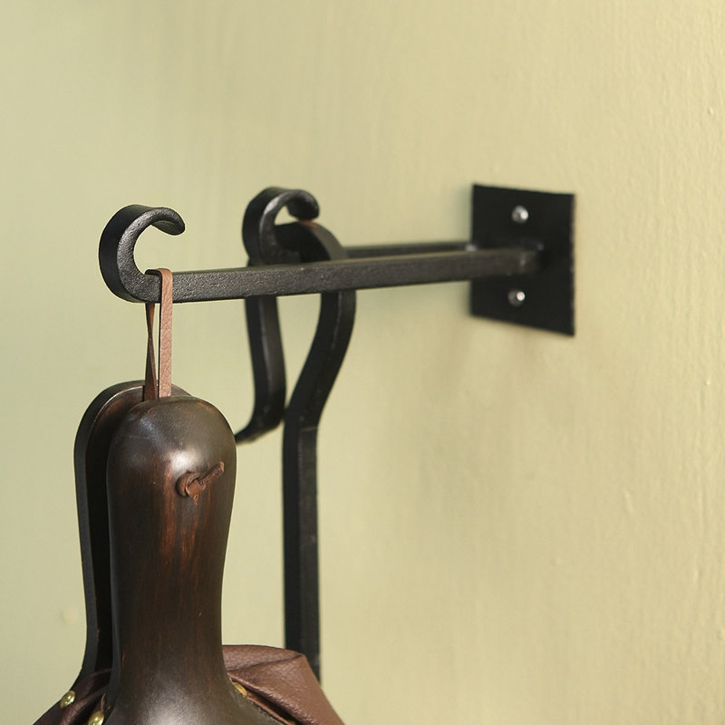 Black Wrought Iron Double Hook Wall Brackets, 9.5 in