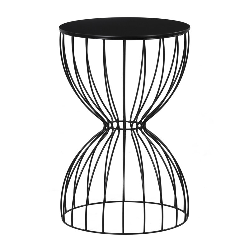 Cami Black Metal and Wood Round End Table