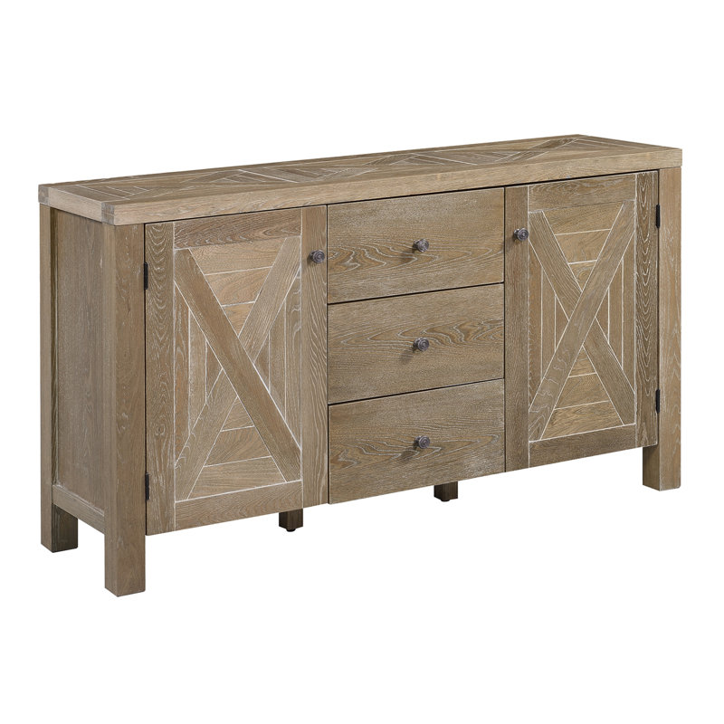 French Elm Weathered Wood Sideboard with Farmhouse Charm
