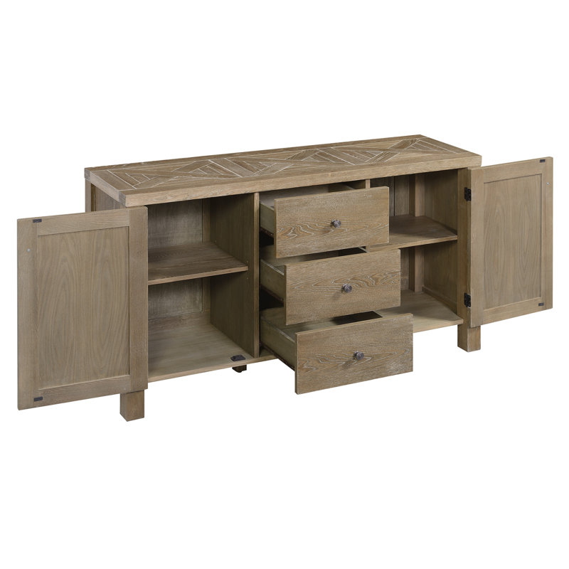 French Elm Weathered Wood Sideboard with Farmhouse Charm