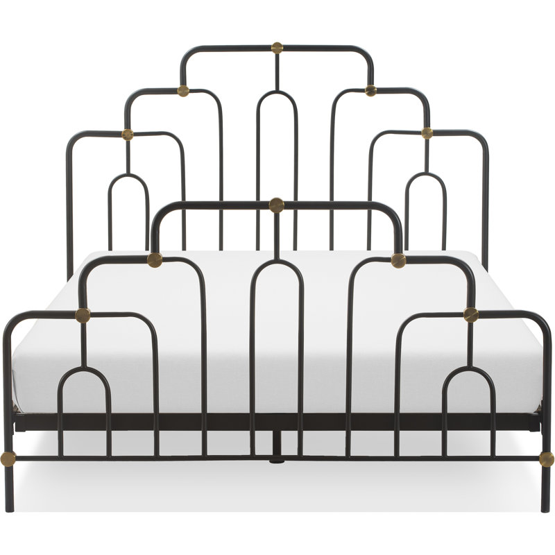 Astrid Queen Bed with Brass and Black Metal Frame and Headboard