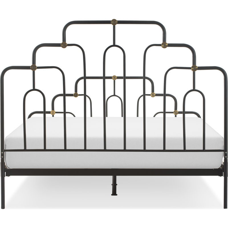 Astrid Queen Bed with Brass and Black Metal Frame and Headboard