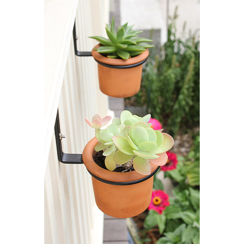 Black Iron Wall Mounted Flower Pot Holder Brackets, Set of 2