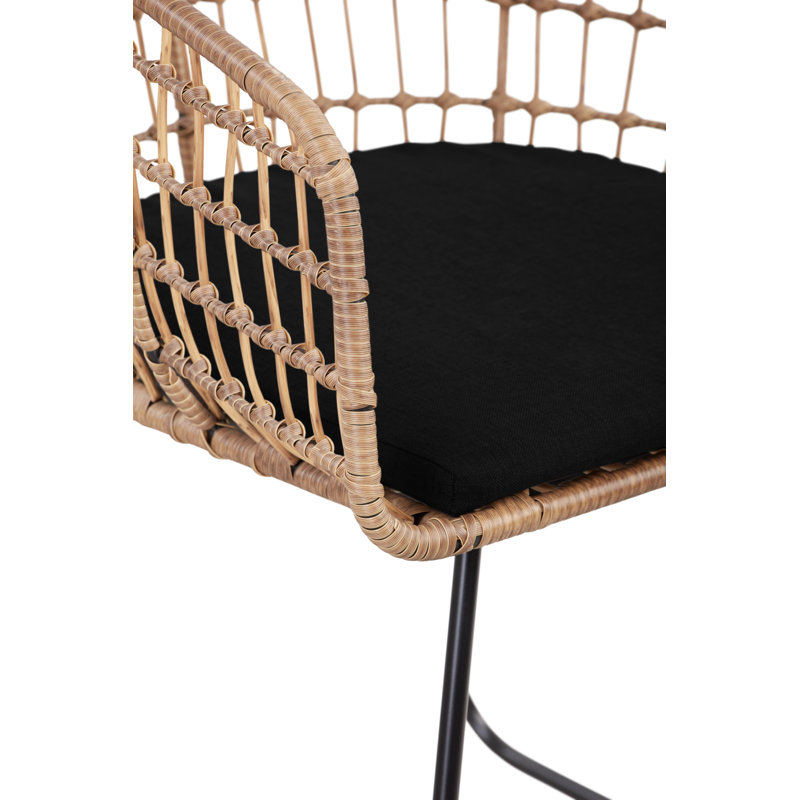 Graham Handwoven Rattan Lounge Chair with Black Cushion