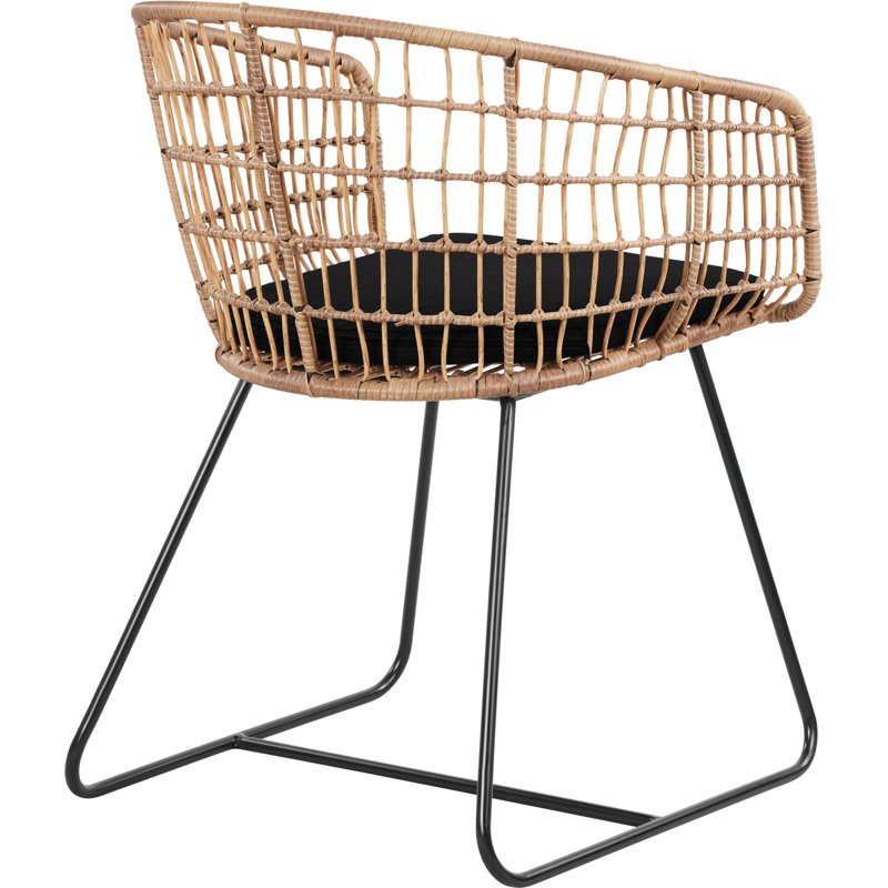 Graham Handwoven Rattan Lounge Chair with Black Cushion