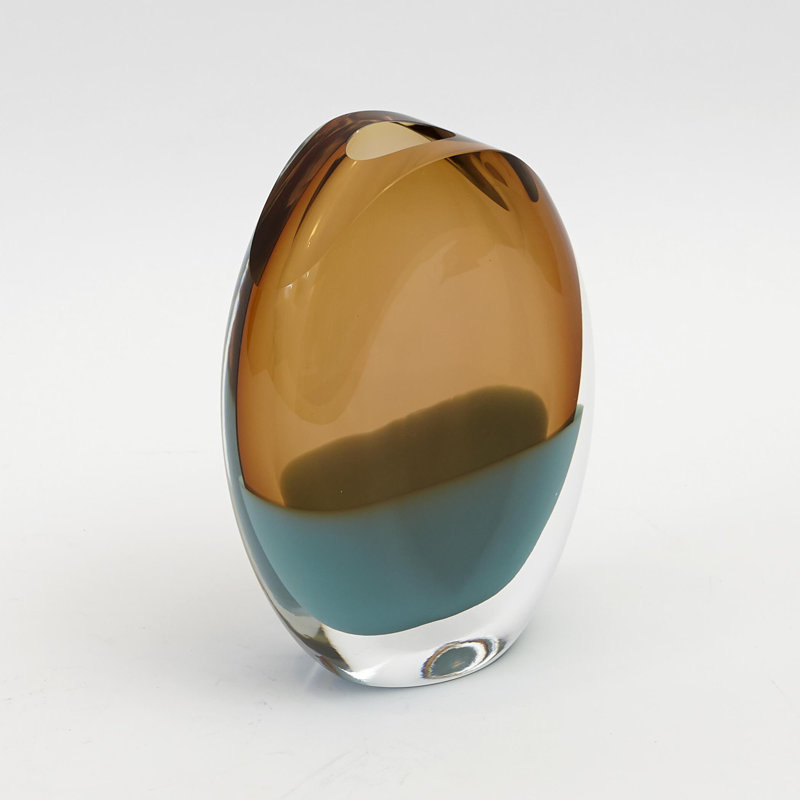 Elegant Pistachio Amber Glass Vase 10" H x 6.75" W