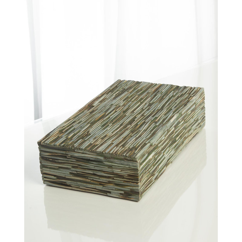 Handmade Forest Green Bone China & Wood Storage Box - 15"x9"