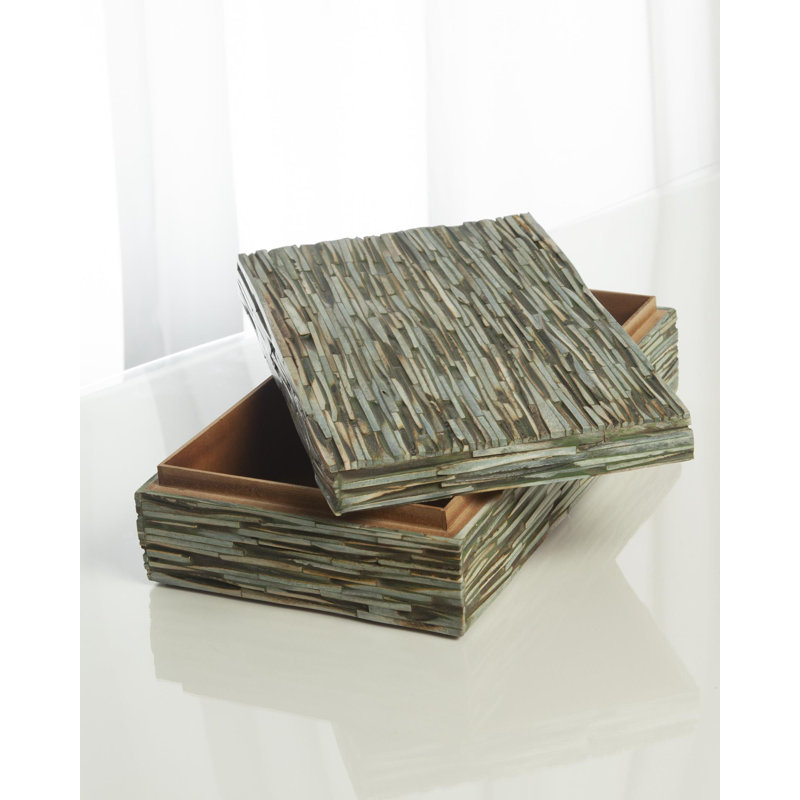 Handmade Forest Green Bone China & Wood Storage Box - 15"x9"