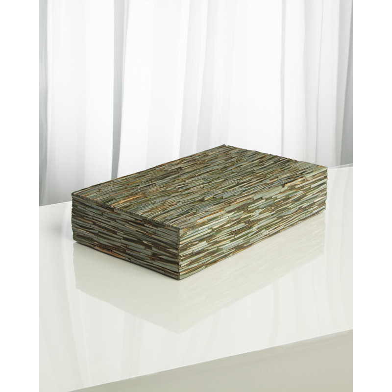Handmade Forest Green Bone China & Wood Storage Box - 15"x9"