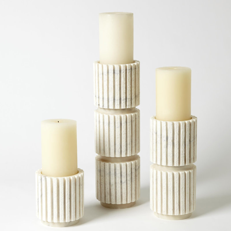 Large Hand-Carved White Marble Pillar Candle Holder