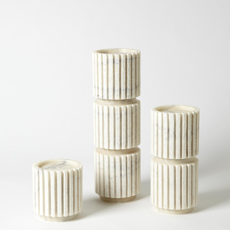 Large Hand-Carved White Marble Pillar Candle Holder
