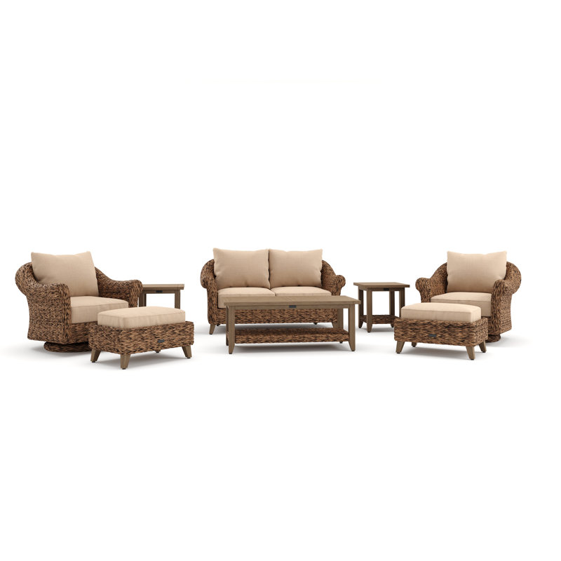Cayman Heritage Brown 8 Piece Rattan Seating Group with Sunbrella Cushions