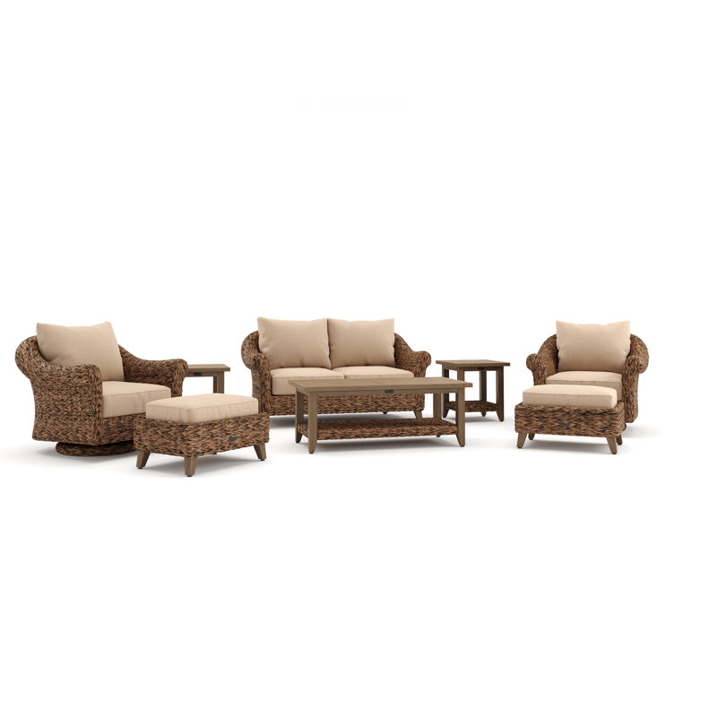 Cayman Heritage Brown 8 Piece Rattan Seating Group with Sunbrella Cushions