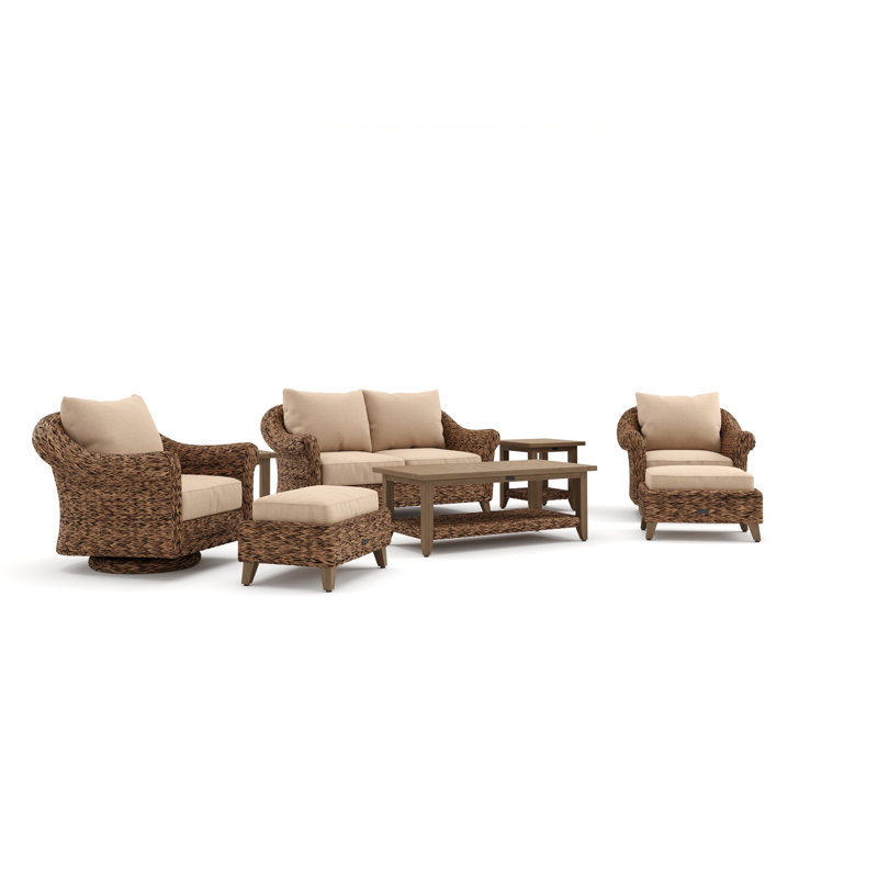 Cayman Heritage Brown 8 Piece Rattan Seating Group with Sunbrella Cushions