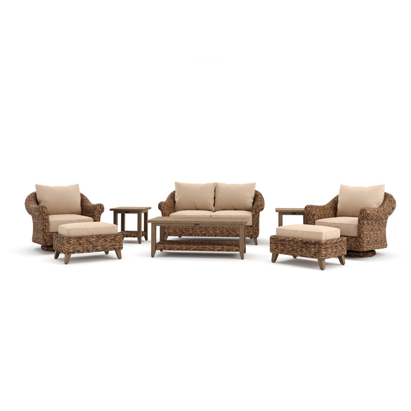 Cayman Heritage Brown 8 Piece Rattan Seating Group with Sunbrella Cushions