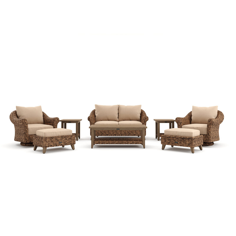 Cayman Heritage Brown 8 Piece Rattan Seating Group with Sunbrella Cushions