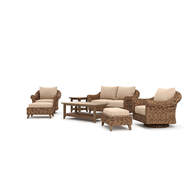 Cayman Heritage Brown 8 Piece Rattan Seating Group with Sunbrella Cushions