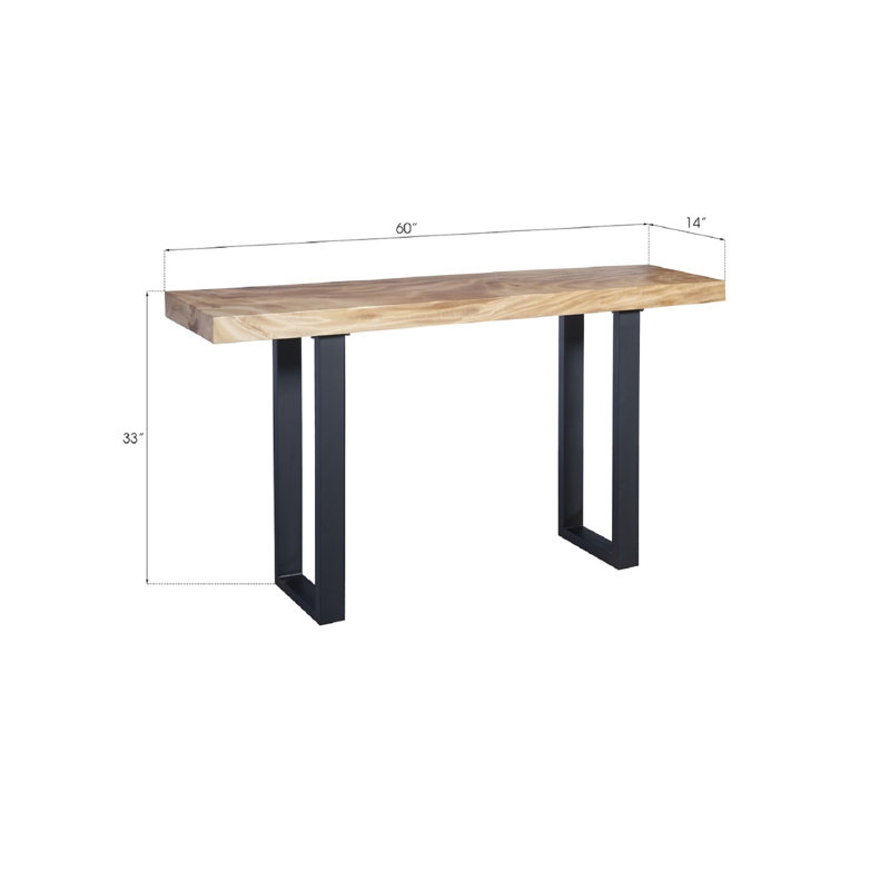 60'' Chamcha Wood & Matte Black Metal Console Table with Storage