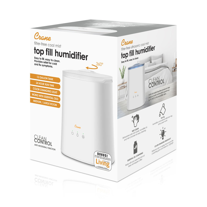 1.2 Gallon White Ultrasonic Cool Mist Tabletop Humidifier with Night Light
