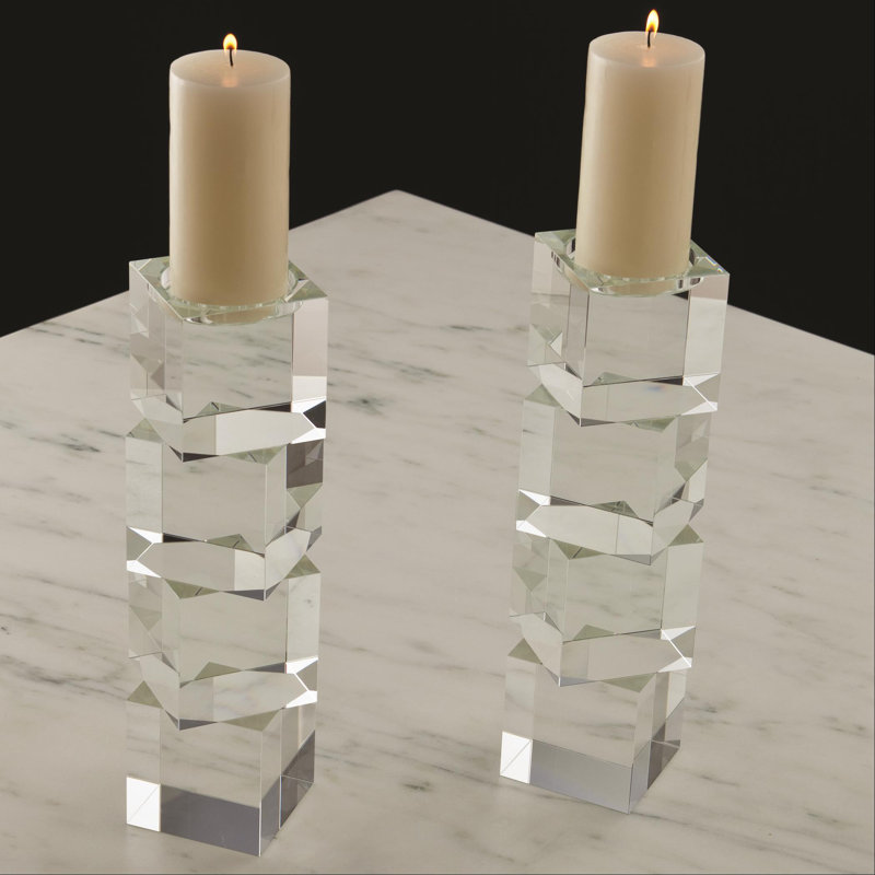 Escalier Crystal Elegance 16" Pillar Candlestick Holder