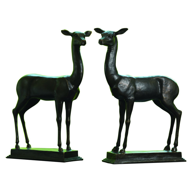Natural Wood Fawn Sculpture Pair