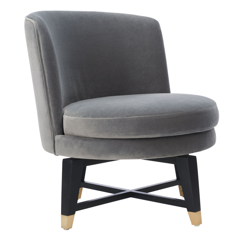Charcoal Velvet Swivel Slipper Chair with Brass Accents
