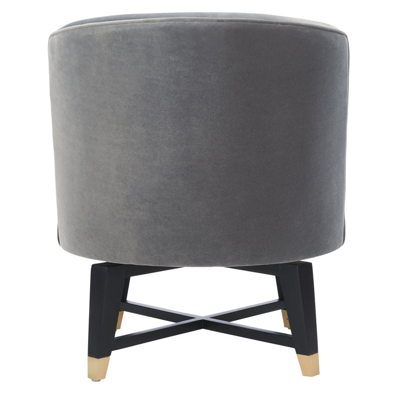 Charcoal Velvet Swivel Slipper Chair with Brass Accents