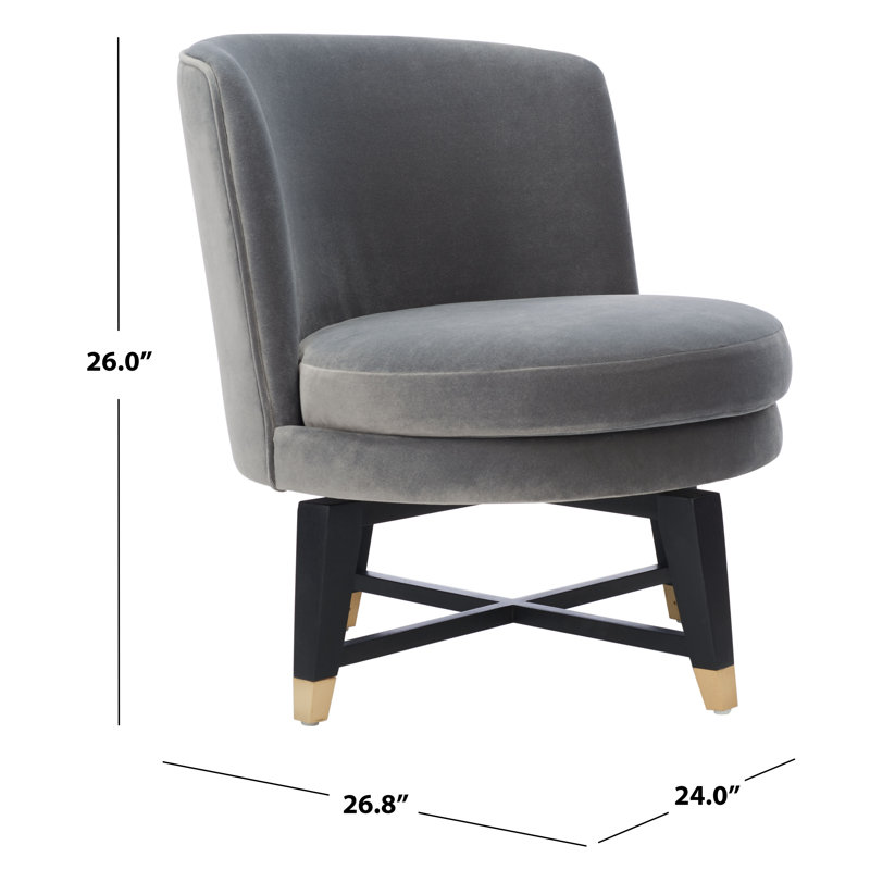 Charcoal Velvet Swivel Slipper Chair with Brass Accents