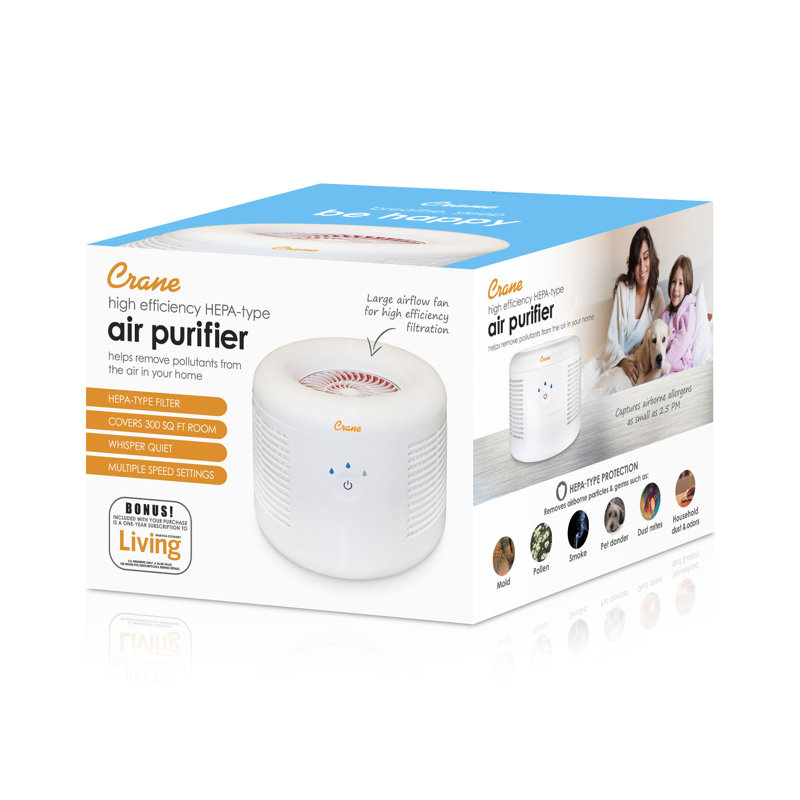 Compact White HEPA Table-Top Air Purifier with Touch Controls