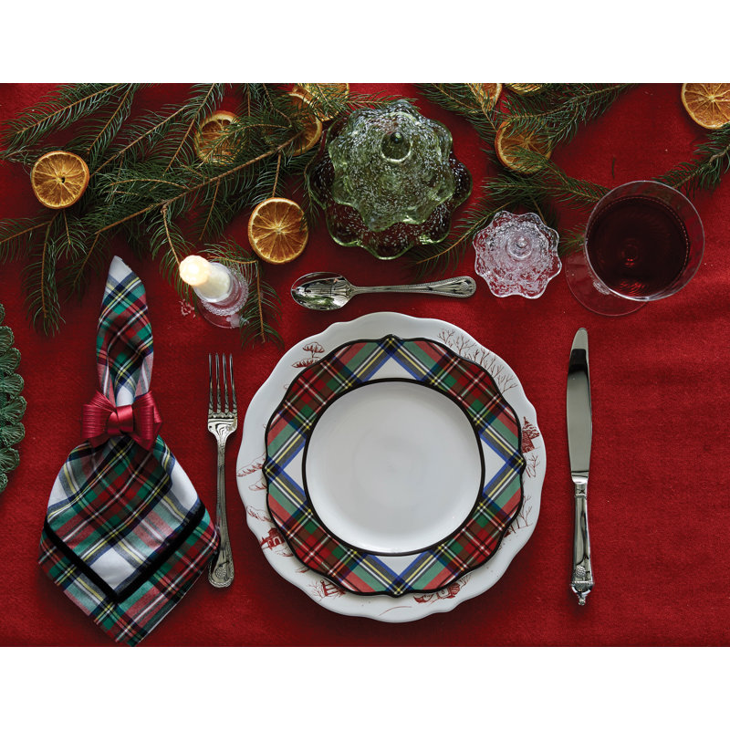 Festive Tartan Ceramic Scallop Salad/Dessert Plate