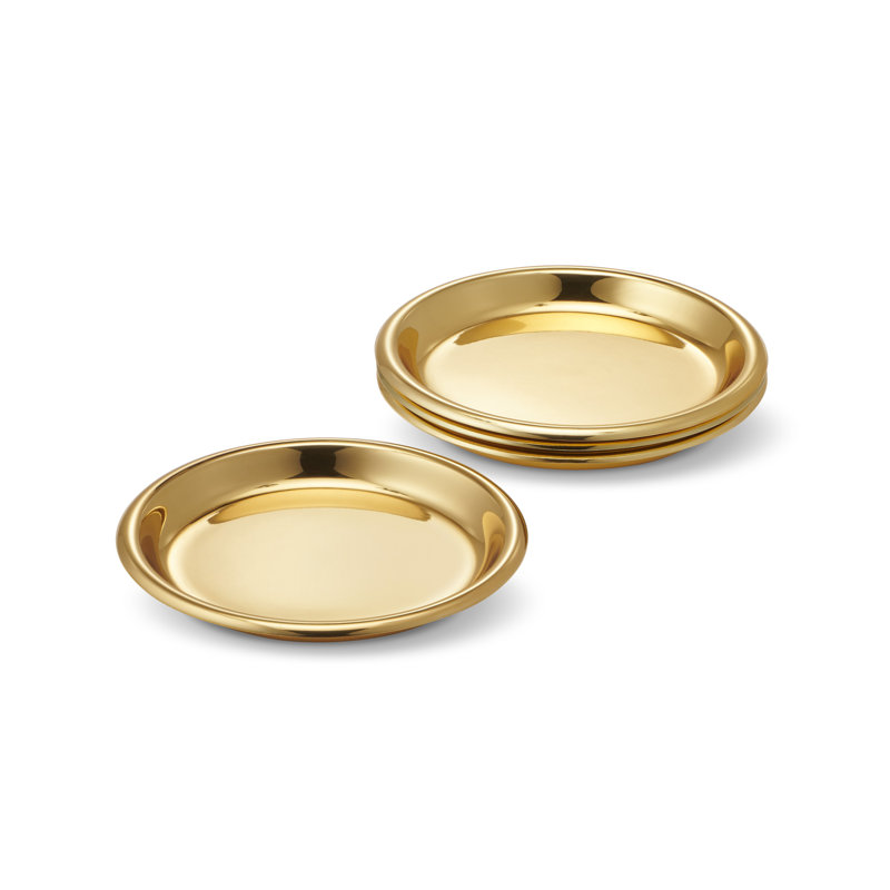 Gold Brass Round 4-Piece Drink Coaster Set