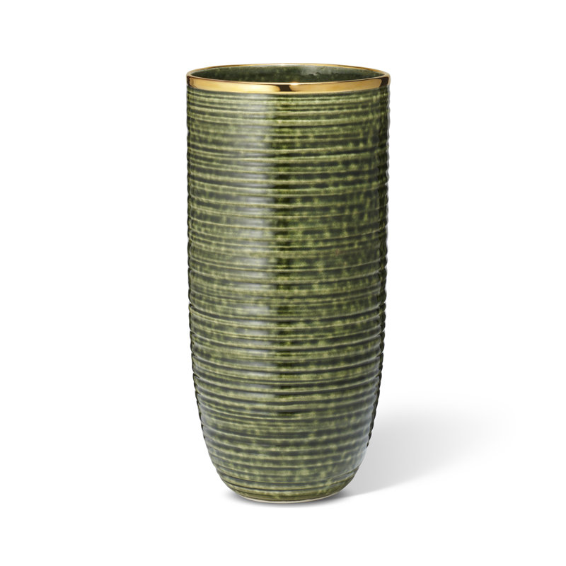 Forest Green Hand-Painted Ceramic Cylinder Vase