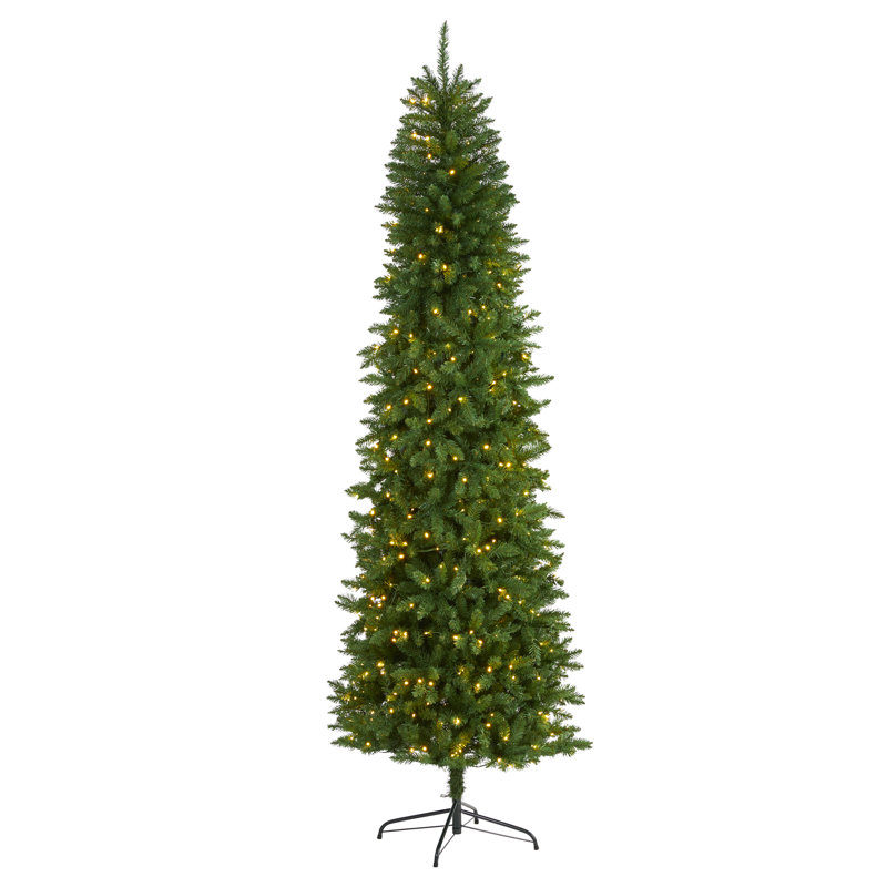 7.5ft Pre-Lit Slim Artificial Pine Christmas Tree with PVC Tips
