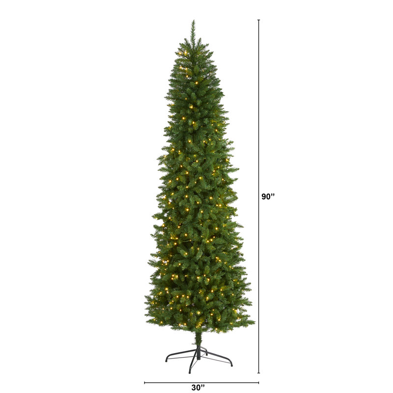 7.5ft Pre-Lit Slim Artificial Pine Christmas Tree with PVC Tips