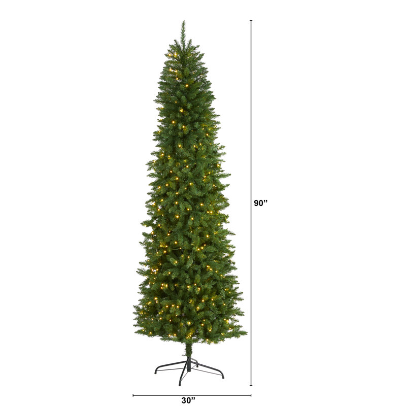 7.5ft Pre-Lit Slim Artificial Pine Christmas Tree with PVC Tips