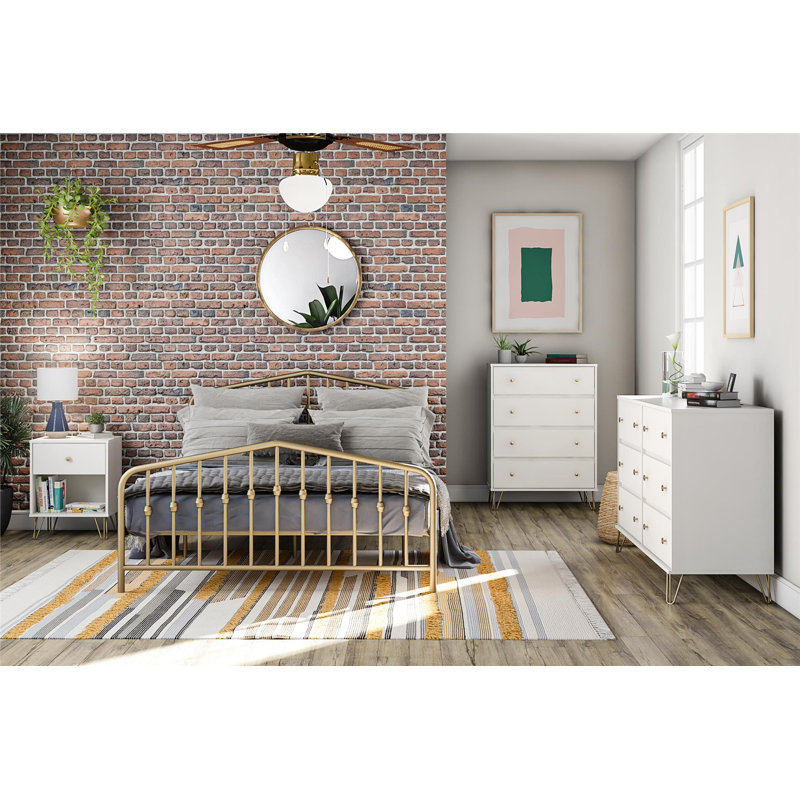 Finley Mid-Century Modern White and Gold 1-Drawer Nightstand