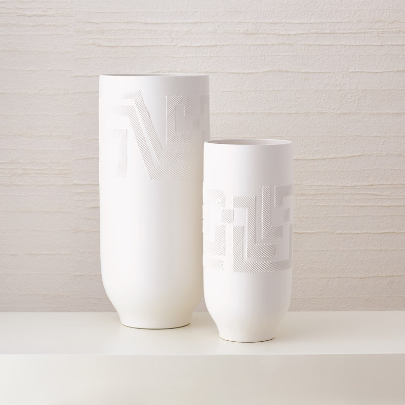 Ancestral Pueblo Inspired Matte White Ceramic Vase 16"x7.25"